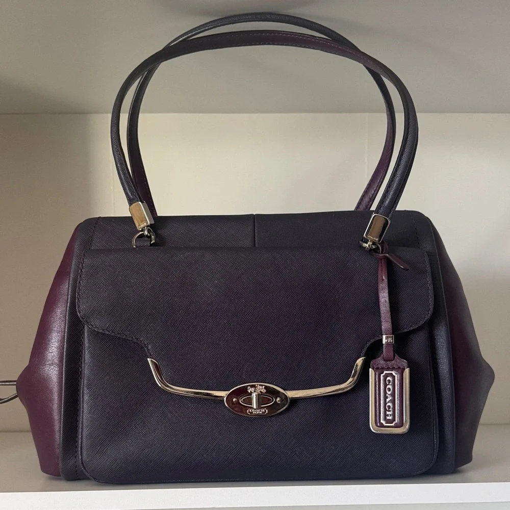 Coach Madison Saffiano Madeline Handbag Silver Violet Purple
